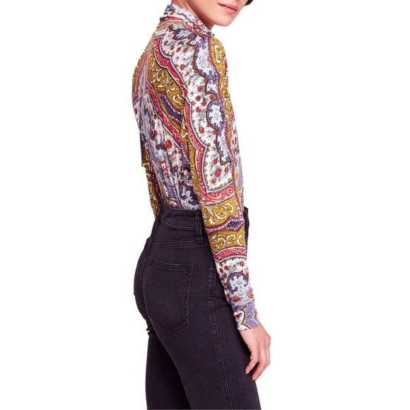 FREE PEOPLE Chase Me Tee Paisley Y2K Turtleneck - Picture 3 of 11